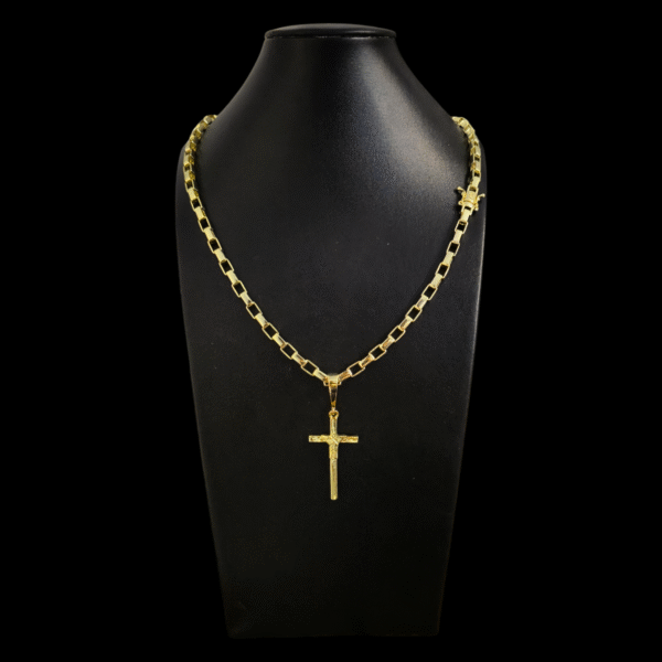 Corrente de Cartier Tijolinhos com Pingente de Cruz Banhado a Ouro 18k