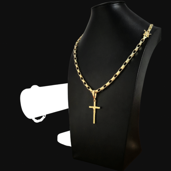 Corrente de Cartier Tijolinhos com Pingente de Cruz Banhado a Ouro 18k - Imagem 3